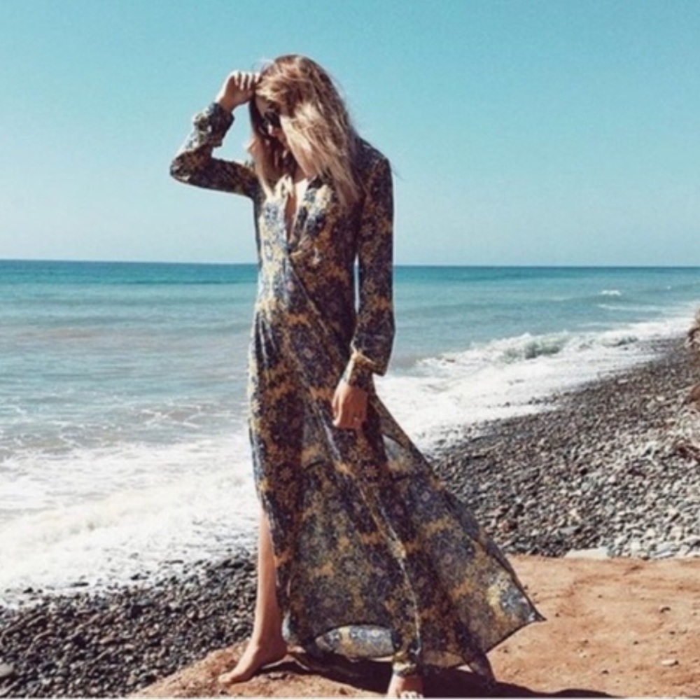 For Love And Lemons Blue and Yellow Maxi Dress - Picture 1 of 7